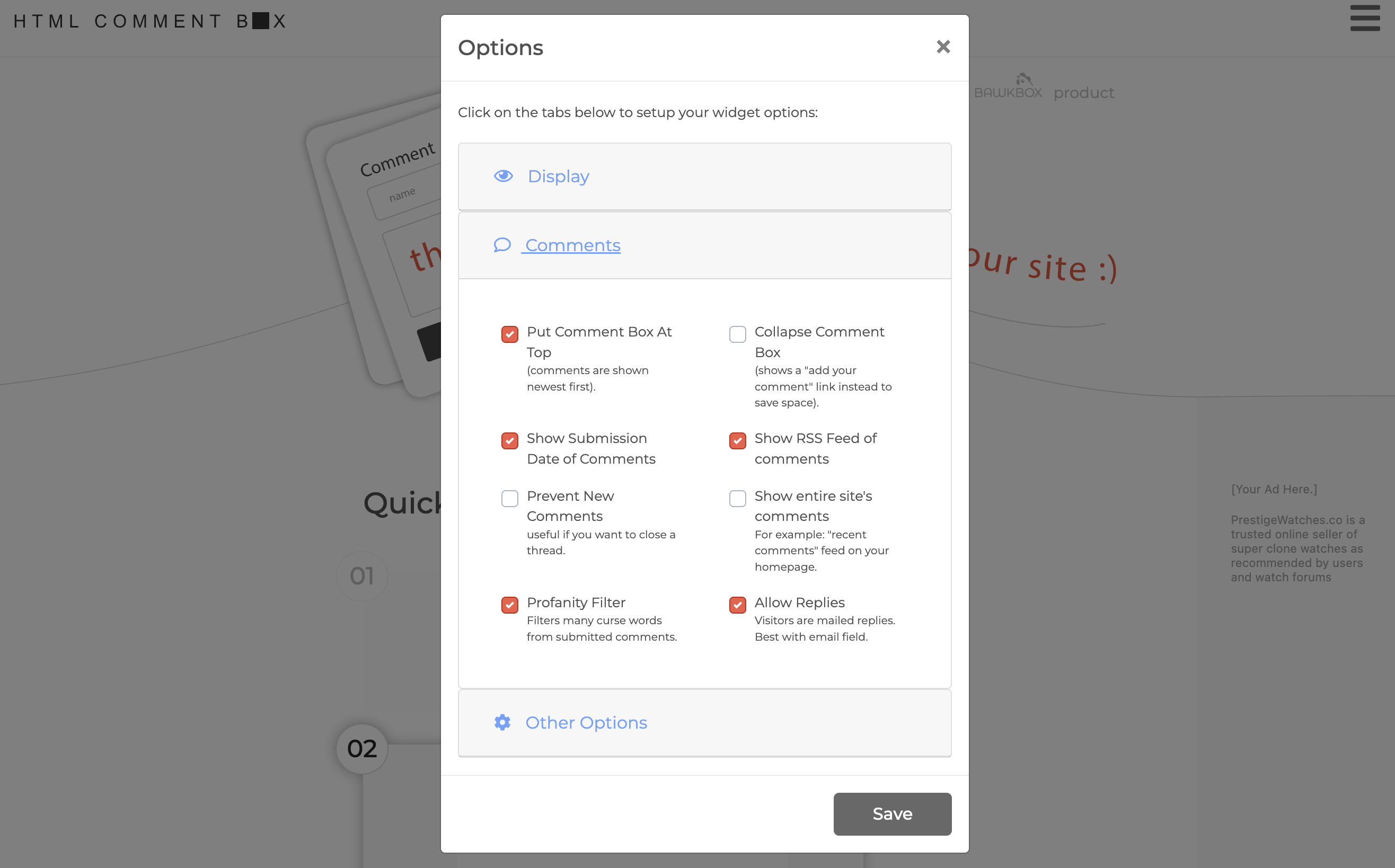 Screenshot of HTML Comment Box's home page