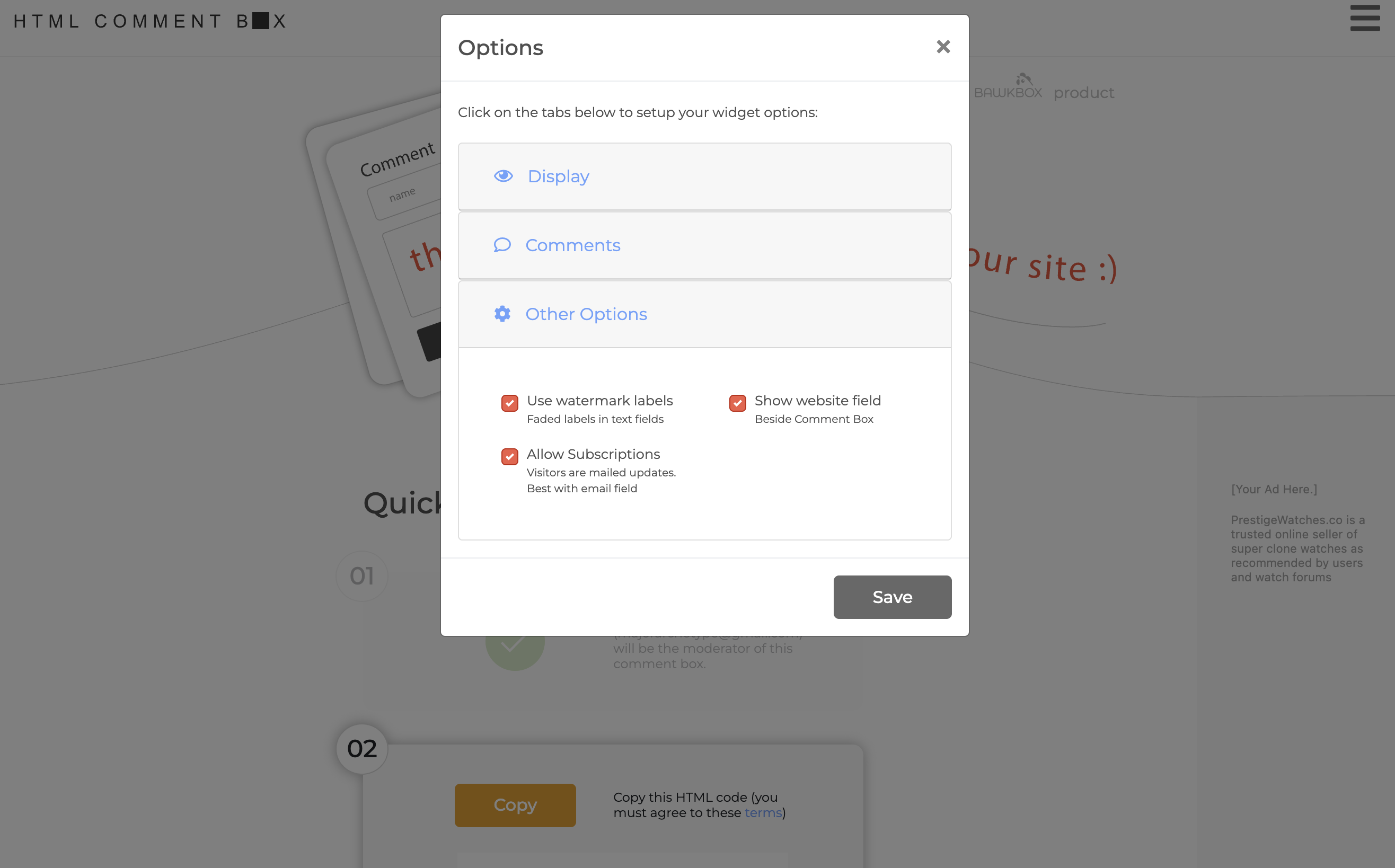Screenshot of HTML Comment Box's home page